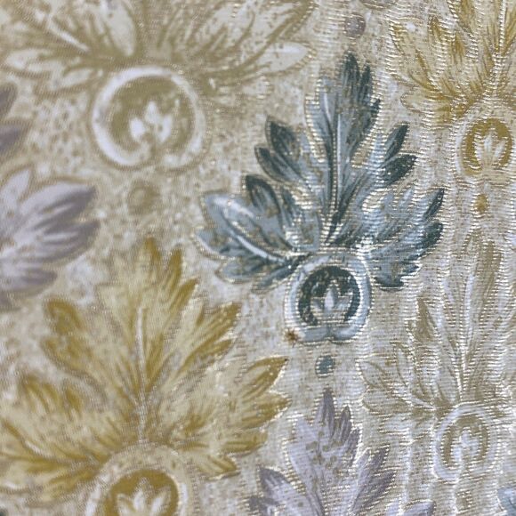 Old Vintage Wallpaper Textured Metallic 1970s Regency Green Gold Silver Damask - Picture 4 of 8
